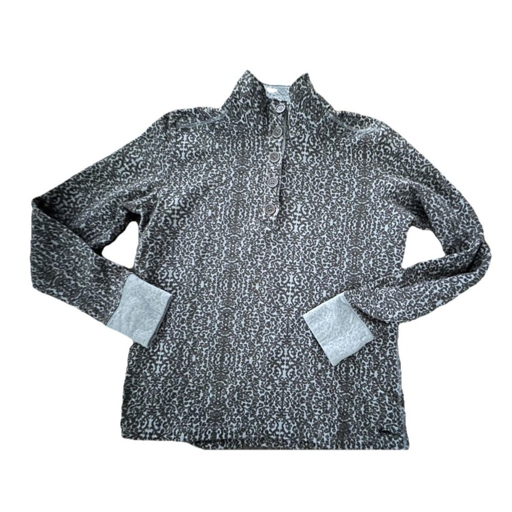 Kavu Sweater Womens Sz Xl Gray Pattern Scroll Pullover Thumb Holes gorpcore Ski - Picture 6 of 6